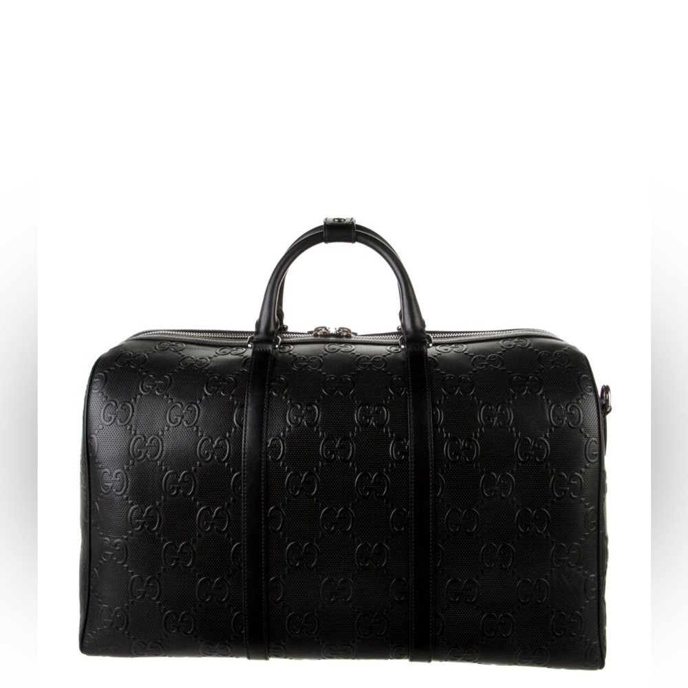 GUCCI Weekender GG Embossed Duffle Bag Large Travel Tote 100% Auth Luggage Purse - Picture 8 of 12